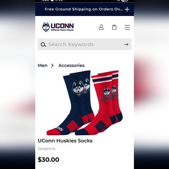 STRIDELINE UCONN Huskies Socks 2 Pair NWT - Picture 6 of 6